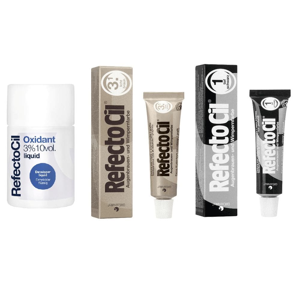 Kit Refectocil Tintura Sobrancelhas Castaho Claro 3.1 + Preto 1.0 + Ox 100ml