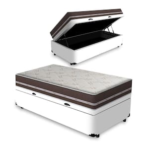 Cama Box com Baú Solteiro King branco + Colchão De Molas - Anjos - Classic Superlastic 96x203x59cm