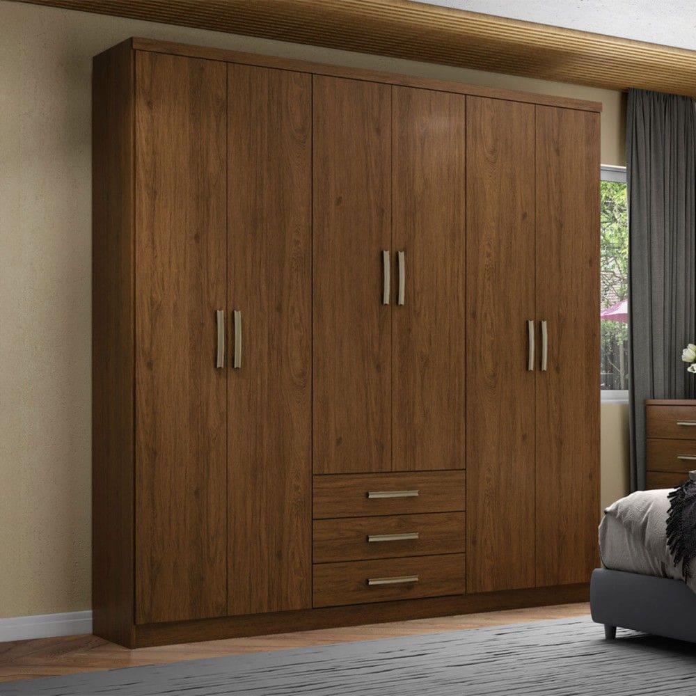 Guarda-Roupa Casal Caju 6 Portas 3 Gavetas Castanho - Henn