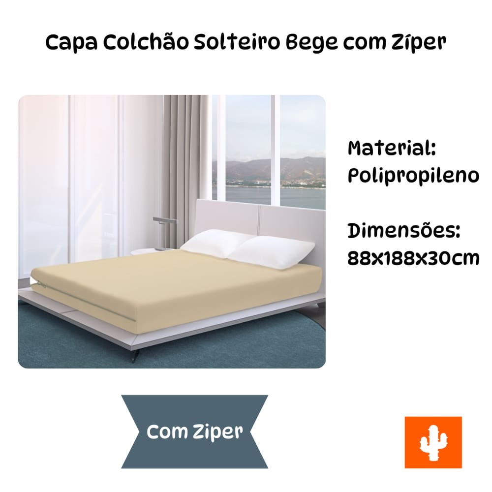 Capa Colchão Solteiro Bege com Zíper