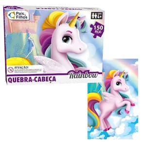 Quebra Cabeça Infantil Unicórnio 150 Peças Puzzle Rainbow Jogo Pedagógico Da Pais e Filhos