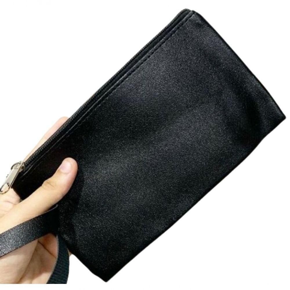 Necessaire Bolsinha Lisa De Mão Carteira Prática Com Fechamento à Zíper E Alça preto