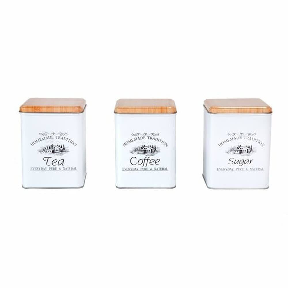 Kit 3 Latas Café  Açúcar e Chá de Metal com Tampa