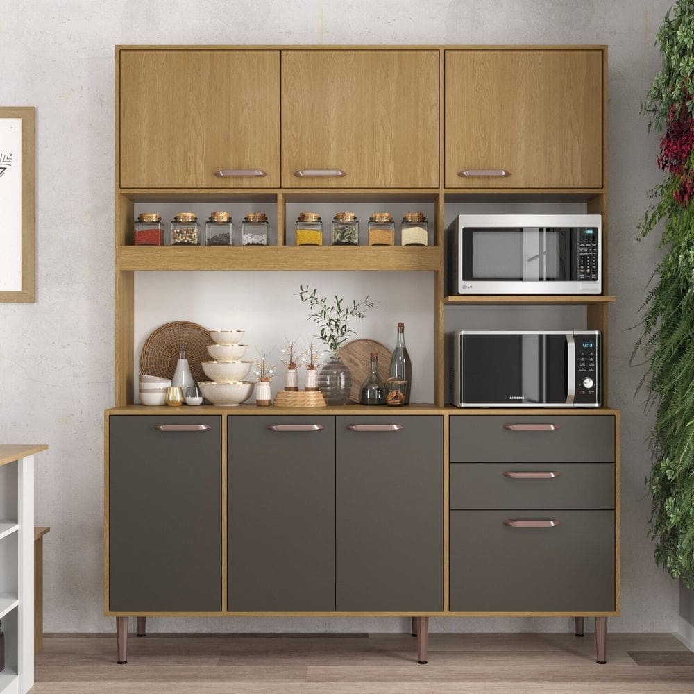 Armário Cozinha Luna 170 Cm de Largura Forno e Micro Luna Grafite