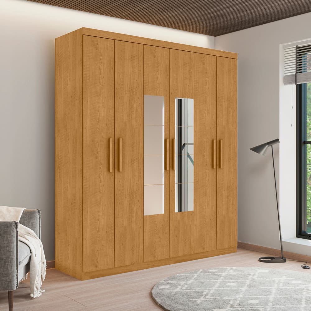 Roupeiro 6 Portas com Espelho Ingá Naturalle