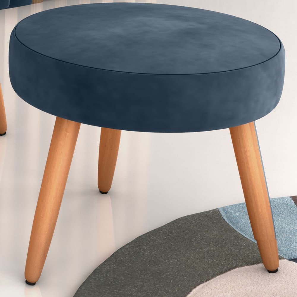 Puff Redondo para Sala Sueli Veludo Azul