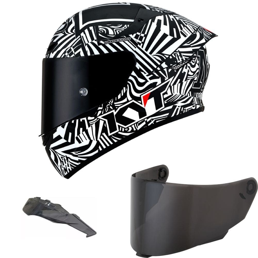 Capacete KYT TT Course Espargaro Winter Test 20 Preto e Branco Fosco Mais Viseira Fumê e Spoiler Fumê
