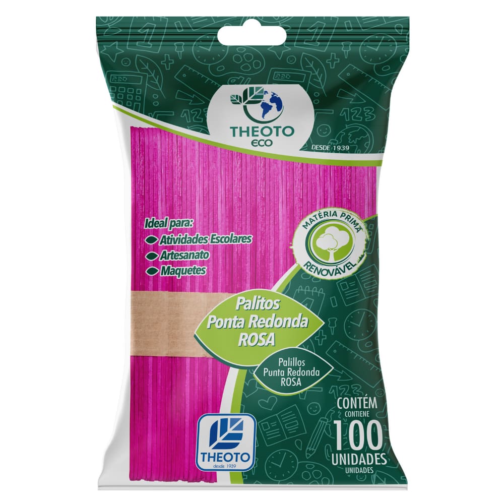 100 Palito Picolé Sorvete Ponta Redonda Artesanato Theoto - Rosa