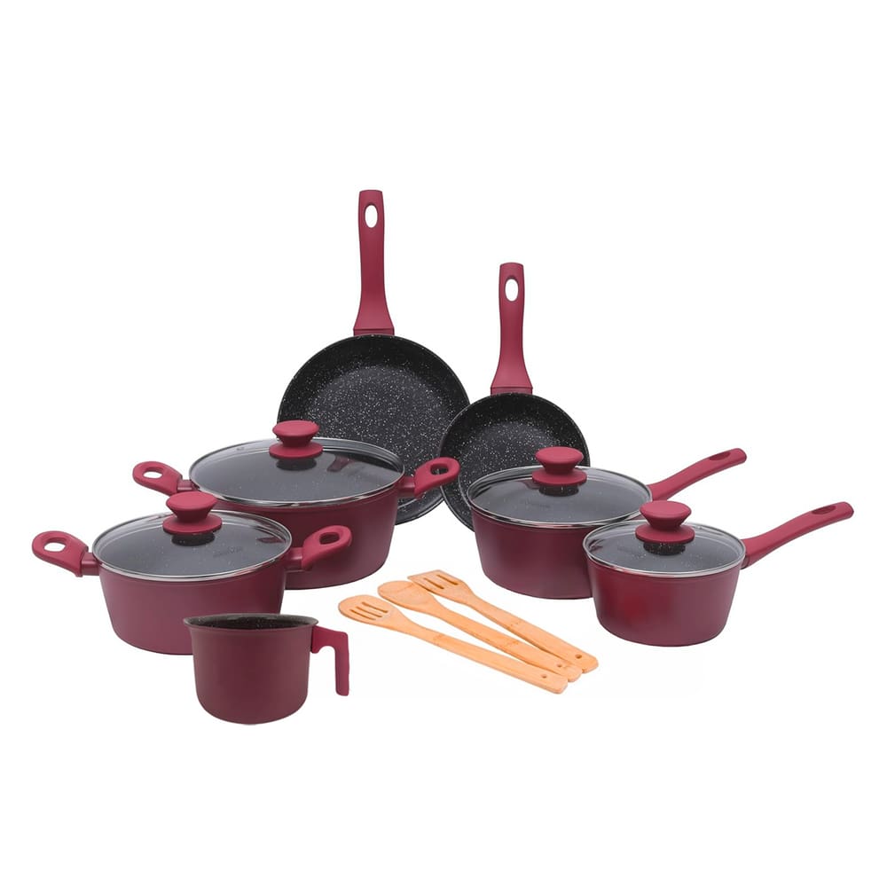 Jogo De Panelas Ceramica Antiaderente Indução Mimo Style Cook Rubi Conjunto Com Colheres 10 Peças