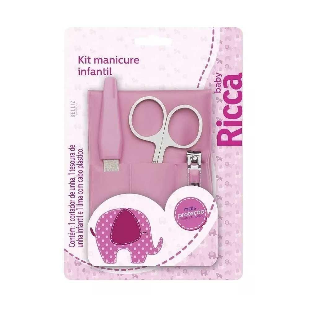 Kit Manicure Infantil Rosa Cortador Tesoura E Lima Ricca