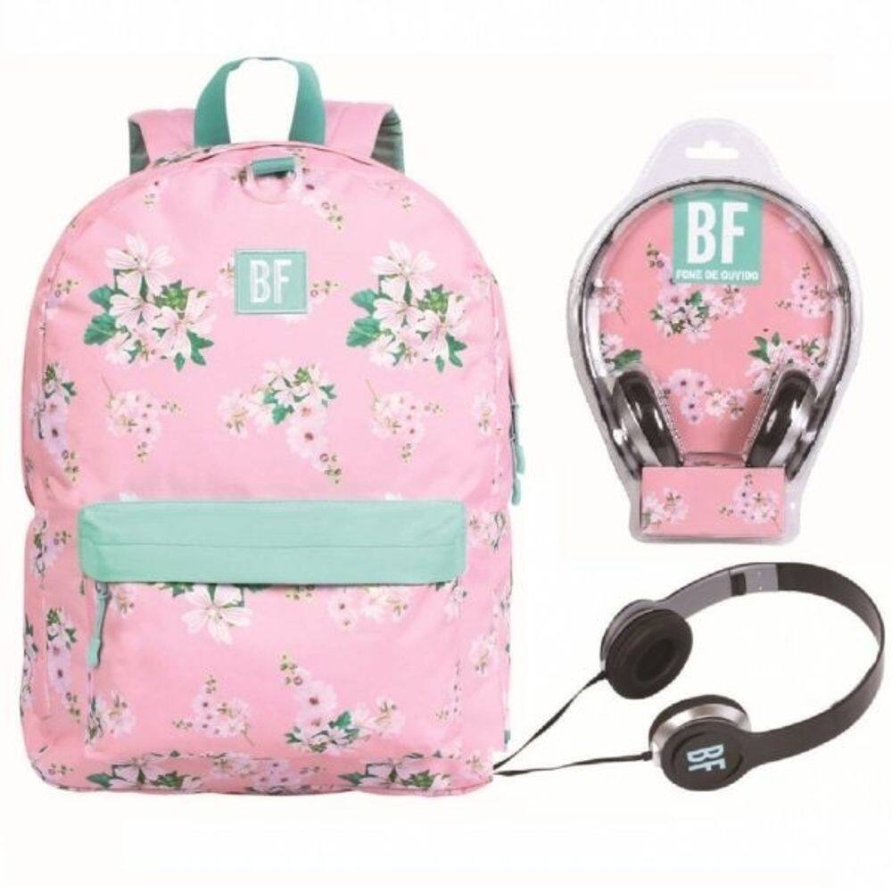 Kit Mochila de Costas + Estojo + Fone de Ouvido Boa Forma Rosa 49152 e 49151 DMW