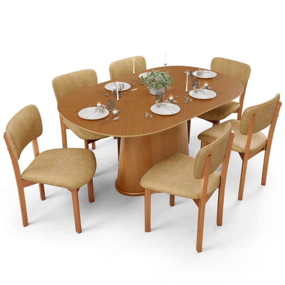 Mesa Para Sala de Jantar Valência com 06 Cadeiras Sala de Jantar Dara L02 Couríssimo Fend - Lyam Decor
