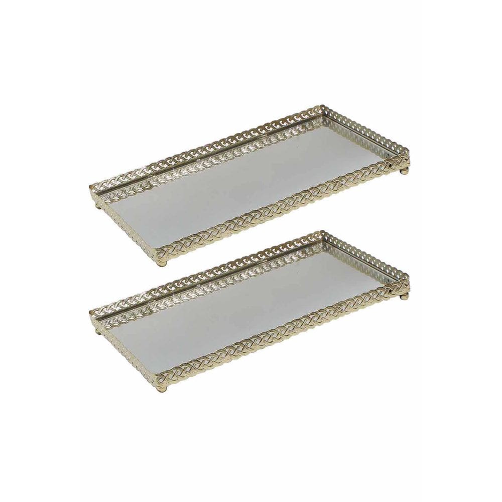 Kit 2 Bandeja Metal Decorativa Espelho Lavabo 20cm Dourado