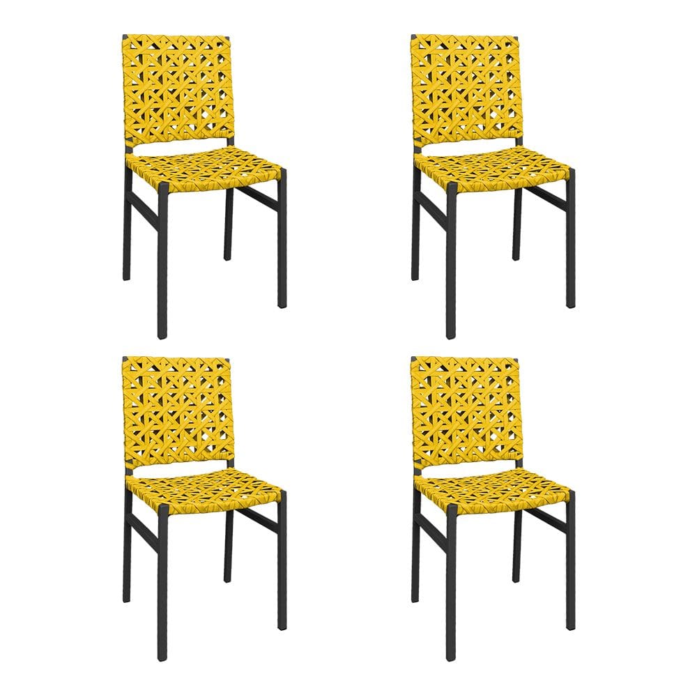 Kit 4 Cadeiras Deck Alumínio Junco Trançado Teia Amarelo Unicolor