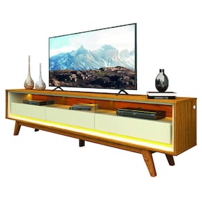 Rack Bancada Para TV Até 90 Polegadas Com LED Requinte Madeirado/Off White Gelius