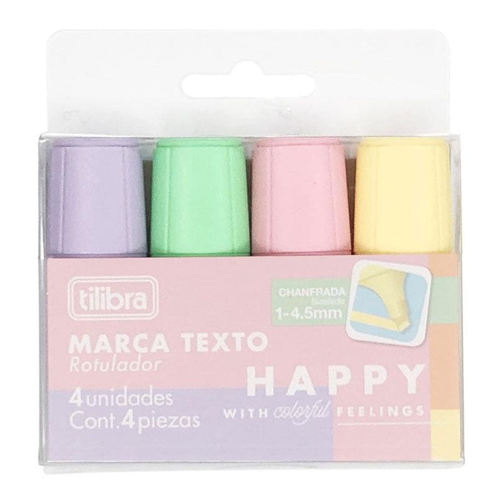 Kit Marca Texto Rotulador Happy 4 Cores - Tilibra