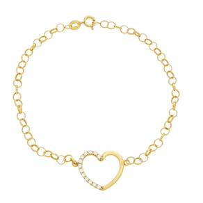 Pulseira Feminina Ouro 18k Elo Português 3mm Coração Cravejado