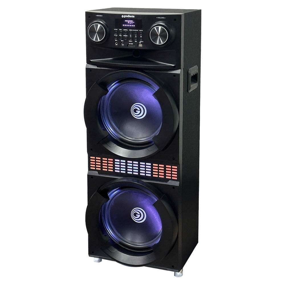 Torre De Som Power Party Gradiente 2 Woofers 12pol 2200w Rms 1 entrada P10 auxiliar P2 USB  SD