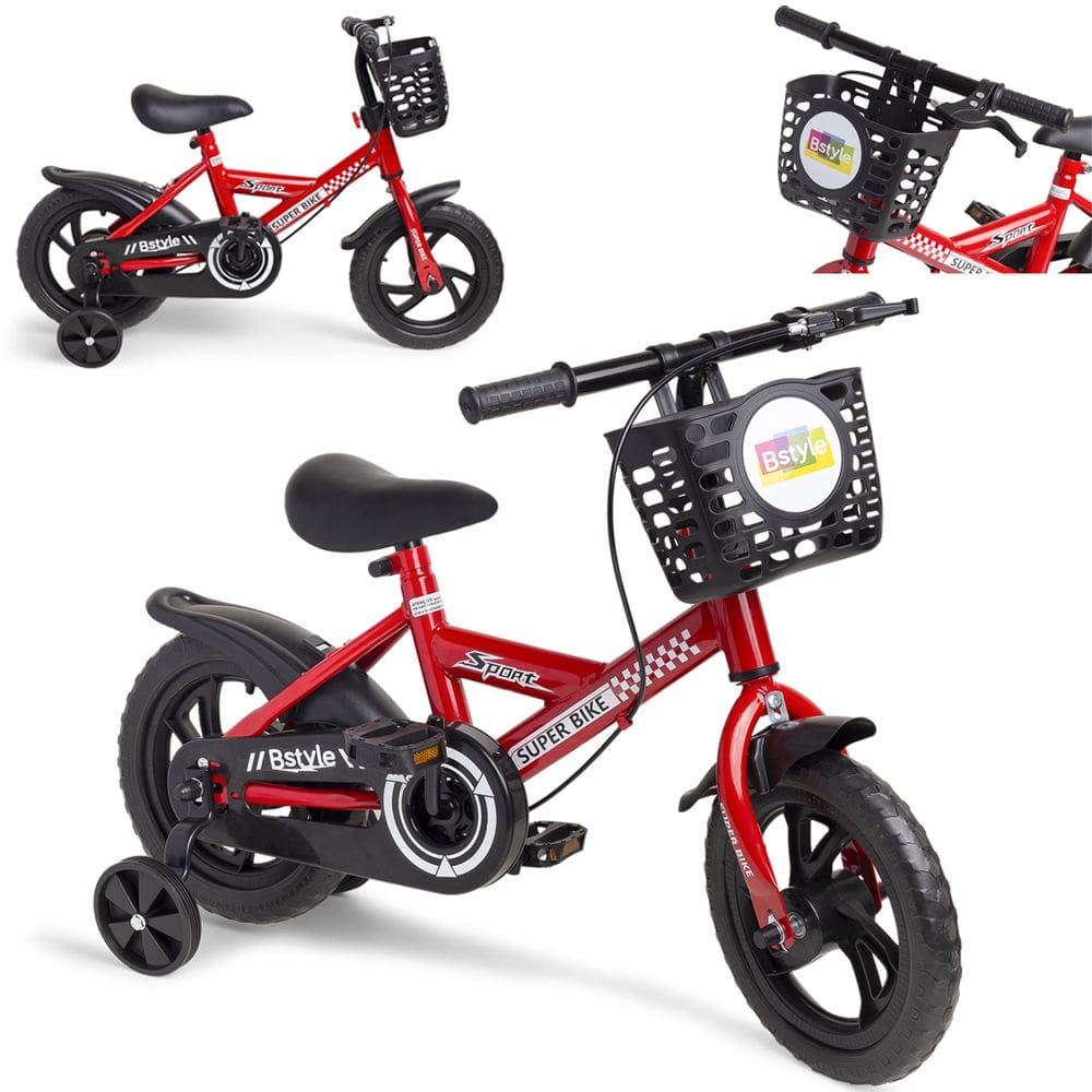Bicicleta Infantil Aro 12 Vermelha Baby Style Speedy com Rodinhas Removíveis Cesto Cestinha Menino Menina Freio Seguro Passeio