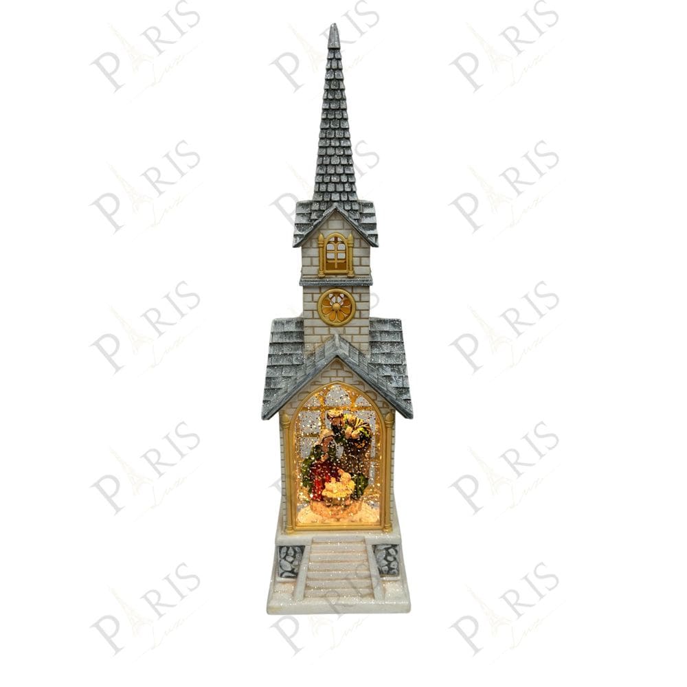 Peça Decorativa Igreja Natalina Sagrada Familia Musical com Led 40cm 14672-PL