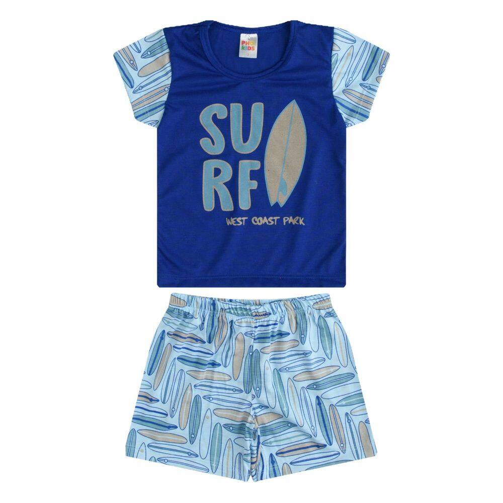 Pijama Verão Infantil Menino Azul Estampa Surf Confortável