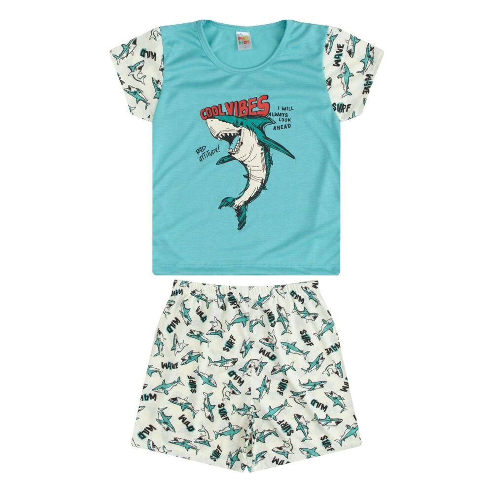 Conjunto de Pijama Masculino Verde Estampa Tubarão Infantil
