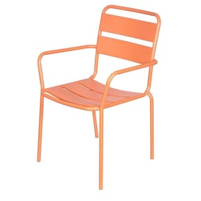 Cadeira com Braços Empilhável Bora em Ferro c/ Pintura Epóxi Coral c/ Proteção UV e UVA Área Externa