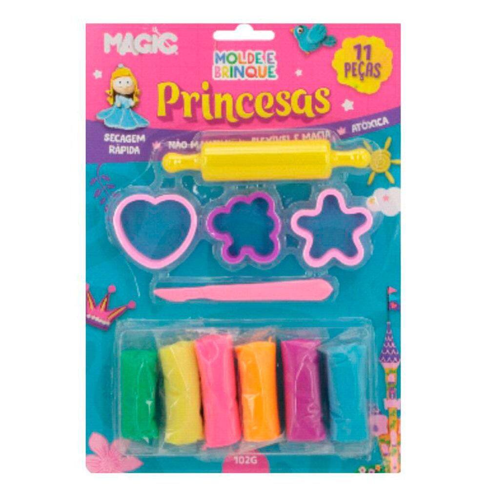 Massinha de Modelar Princesas 11 Peças Molde e Brinque Magic Kids