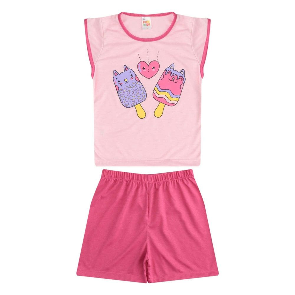 Pijama Verão Infantil Menina Manga Japonesa Estampa Picolé