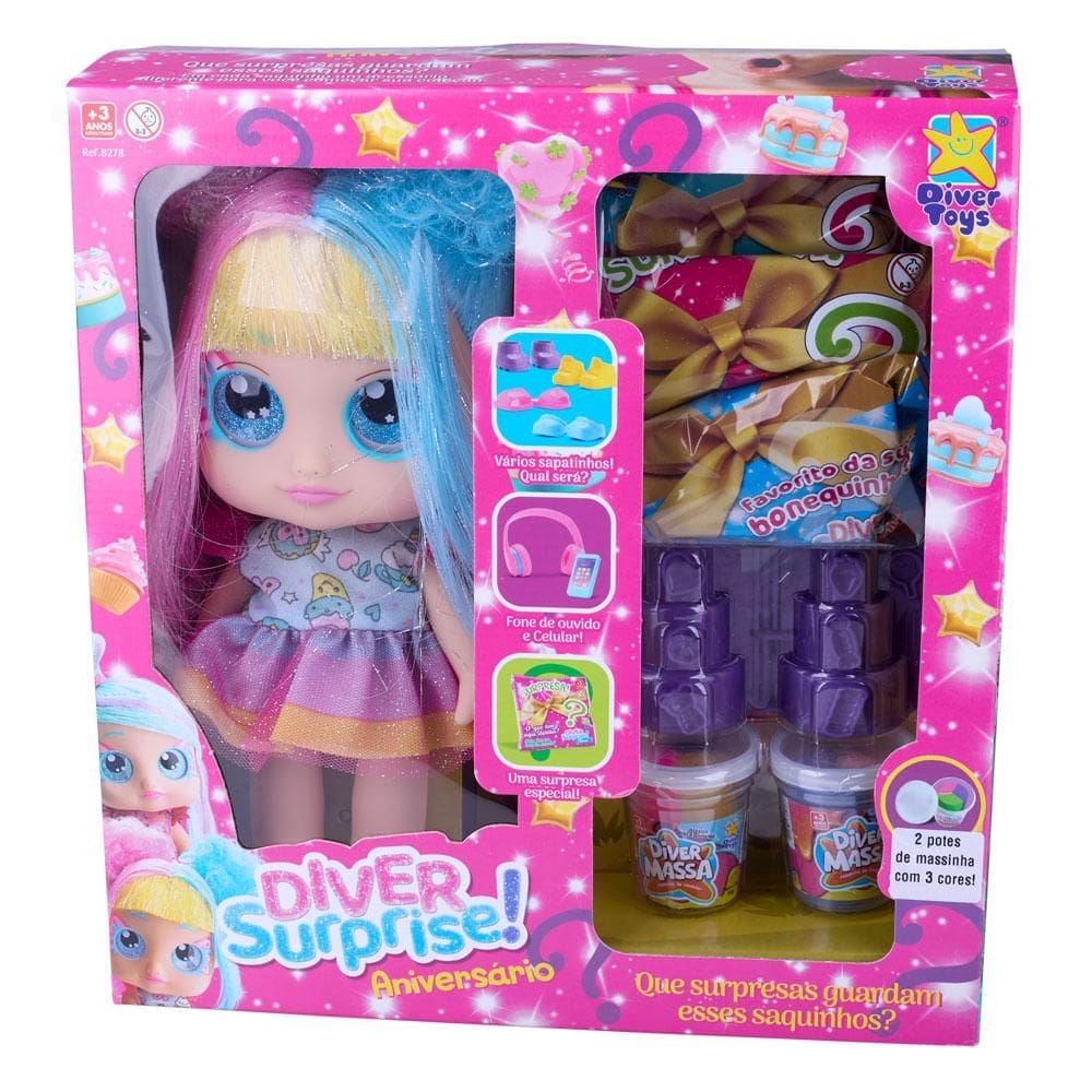 Boneca Diver Surprise Aniversário Divertoys