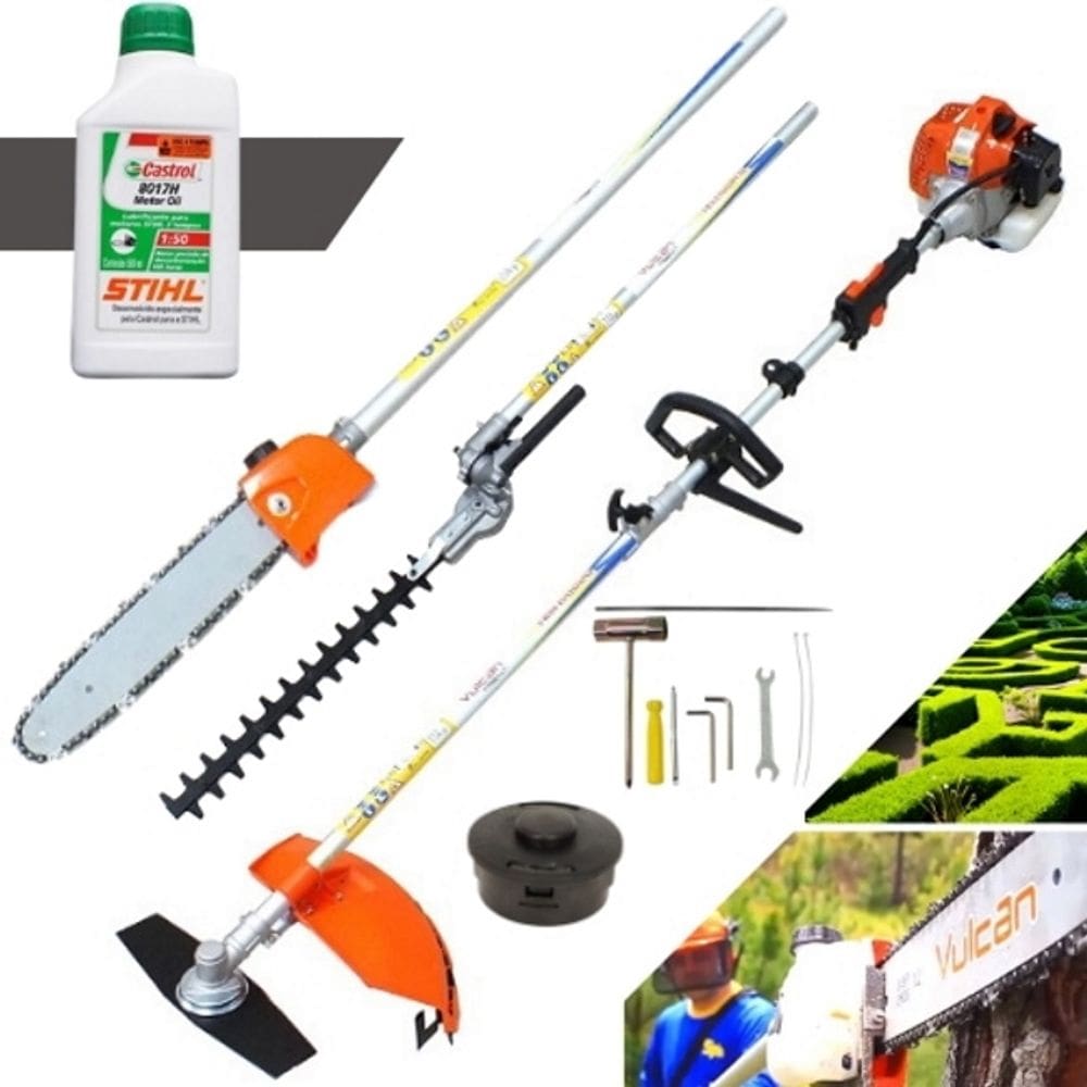 Roçadeira Multifuncional 4x1 Podador de Galho, Cerca Viva, Corta Grama e Mato Vulcan Trent VRM330 33cc + Oleo Stihl