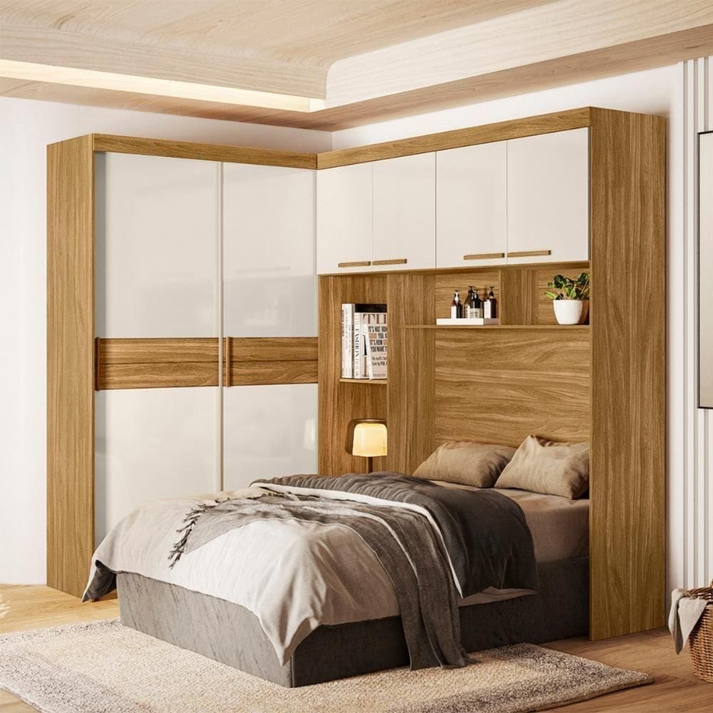 Guarda Roupa Modulado Casal 6 Portas 5 Gavetas 4 Nichos Florença - Freijó - Off White