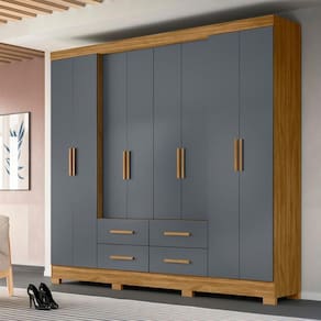 Guarda Roupa Casal 8 Portas 4 Gavetas Freijó / Cinza San Lorenzo Plus - Moval