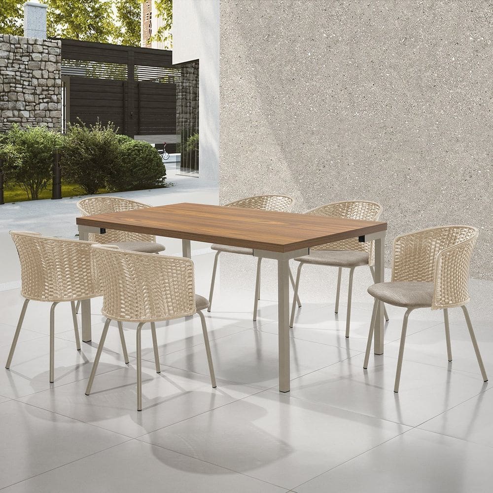 Conjunto Sala de Jantar com Mesa com 6 Cadeiras Santiago Champagne/Bege