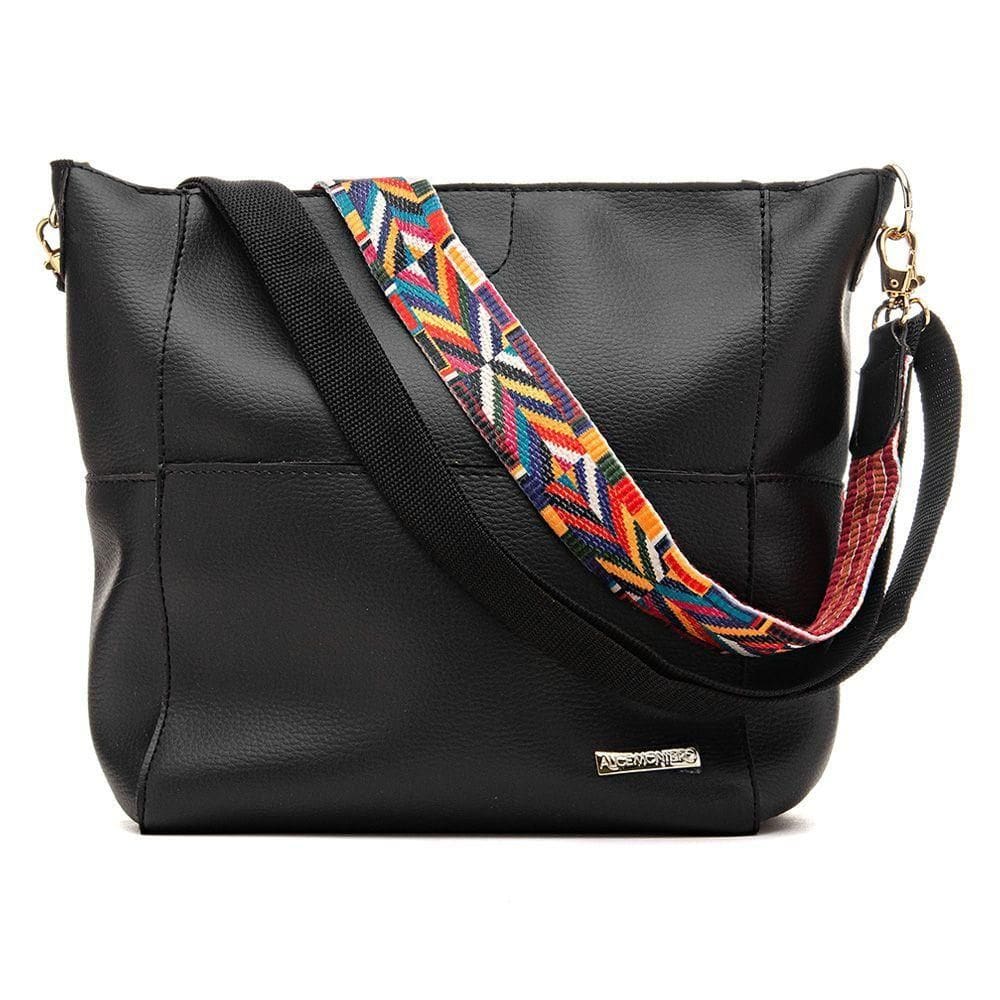 Bolsa Sacola Feminina Lisa Com Alça Colorida Removivel E Ziper