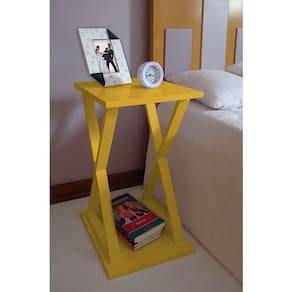 Mesa X Lateral De Apoio Ou Mesa De Cabeceira Amarelo Laca
