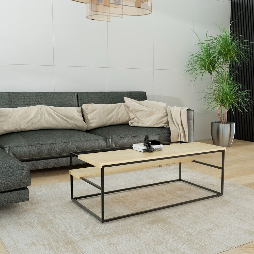 Mesa de Centro Sala Riga Modular Decoração Versátil Preto/Natural