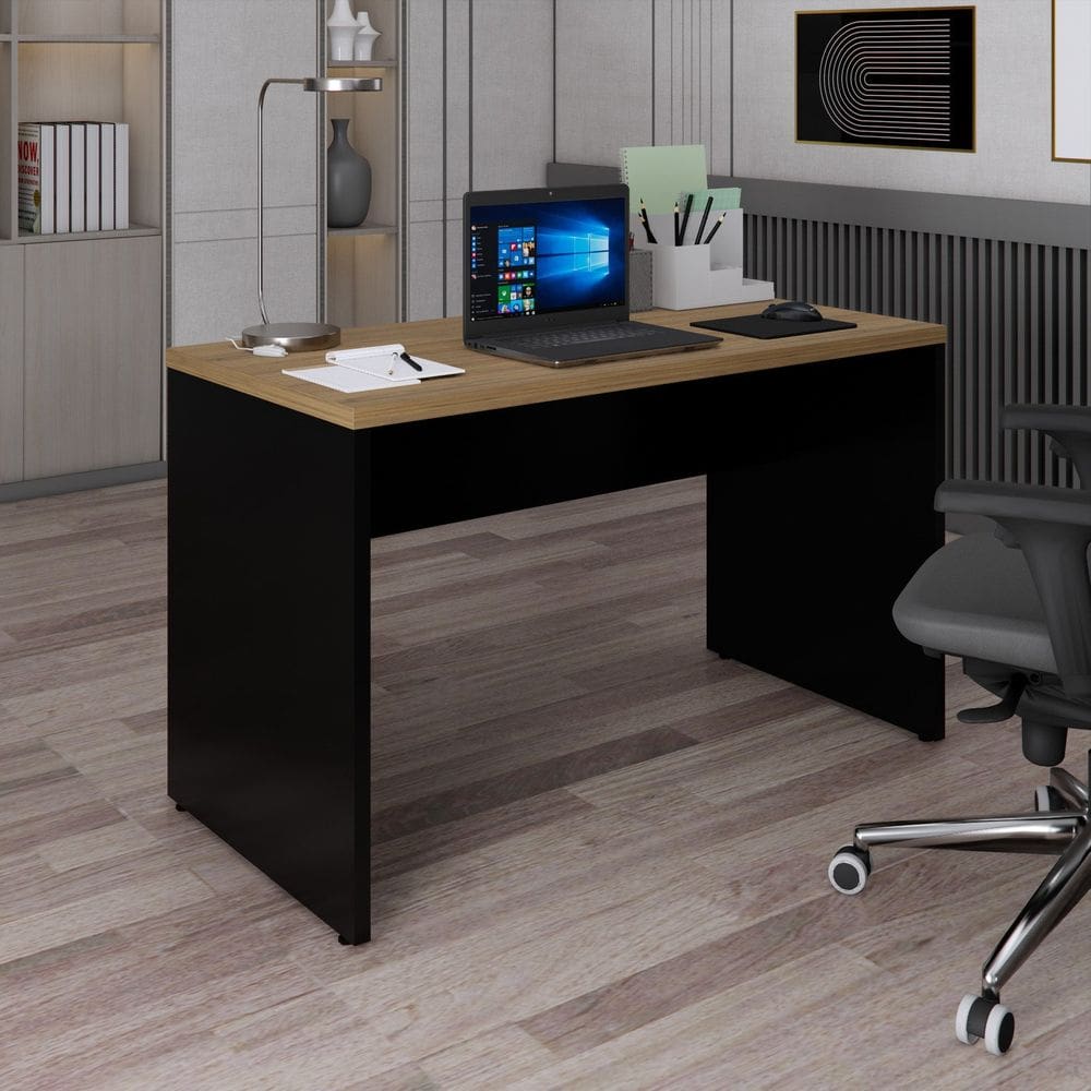 Mesa Retangular Pé Painel 1200mm Espresso Móveis . AMADEIRADO CLARO/PRETO