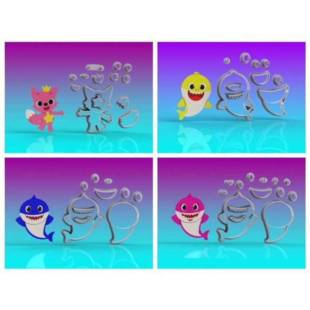 Cortador Kit Baby Shark Corpo 4 Personagens Tamanho 8cm