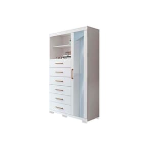 Cômoda De Quarto Marabá 1.6 C/ 1 Porta 2 Nichos E 6 Gavetas C/ Espelho E Pés Branco - Santos Andirá