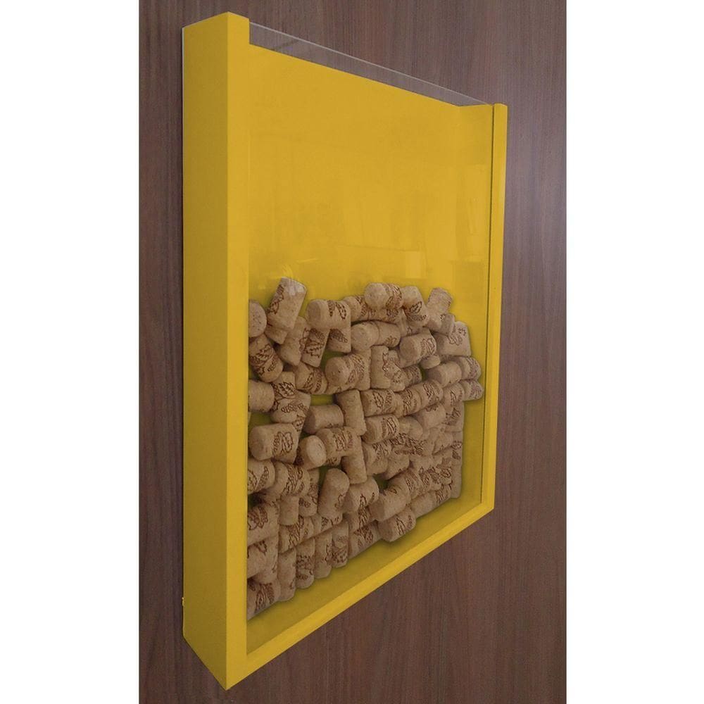 Quadro Porta Rolhas De Vinho Champanhe Tampinhas Decorativo Amarelo Laca