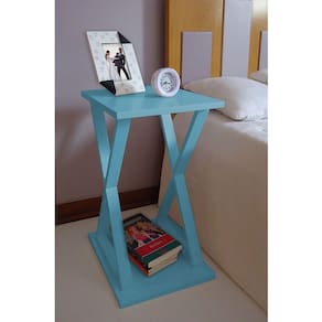 Mesa X Lateral De Apoio Ou Mesa De Cabeceira Azul Laca