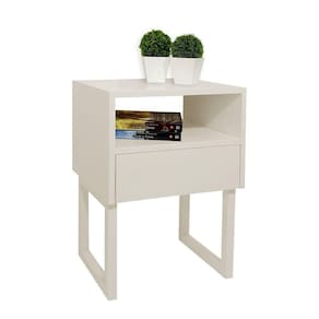 Mesa De Cabeceira Lateral Nicho Com Gaveteiro Off White Laca