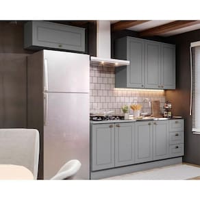 Cozinha Completa Americana (2 Aéreos, 2 Balcões, 1 Complementos) 5 Peças Cinza - Henn