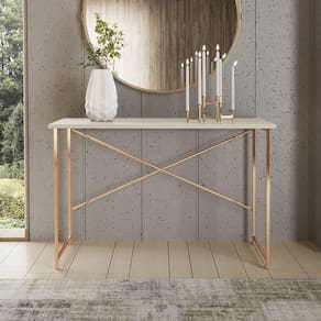 Aparador 90cm Estilo Industrial Pés Em Aço Cobre/Off White