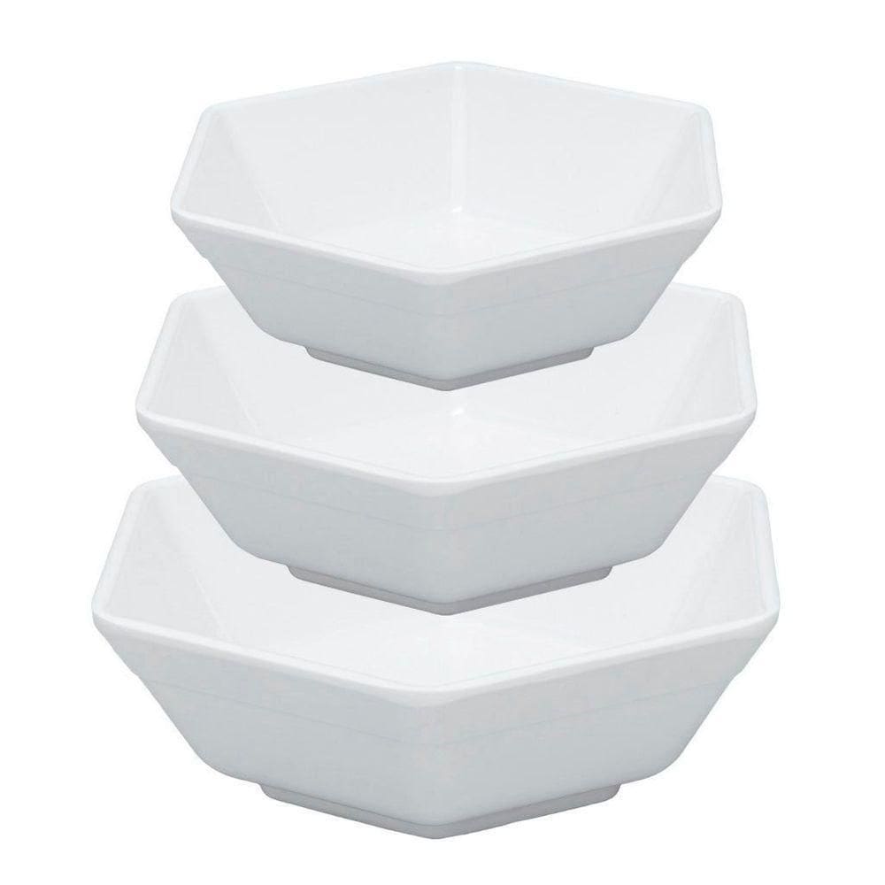 Jogo De Tigelas Melamina Hexagonal Branca 3 Peças