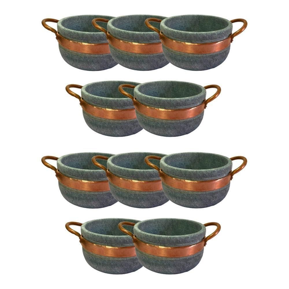 Kit 10 Cumbucas Alça De Cobre Pedra Sabão Caldo Sopa 500Ml