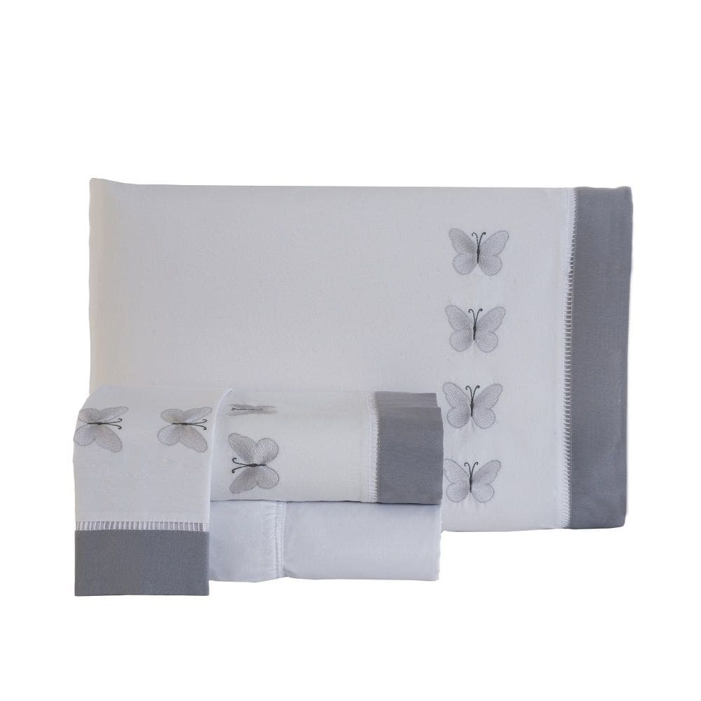 Jogo Lençol Butterfly Queen Bordado 4 pçs Branco