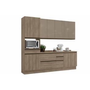 Kit De Cozinha Modulada 7pçs Maxxi 2 Armários 2 Balcões 1 Paneleiro 2 compl. C7P12 Nogal Kappesberg