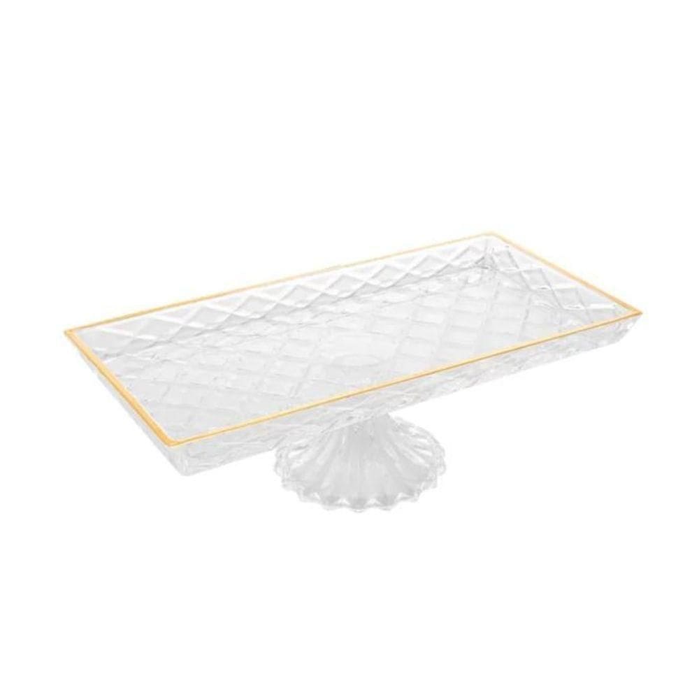 Travessa Com Pé Em Vidro Diamond 34x18cm Lyor